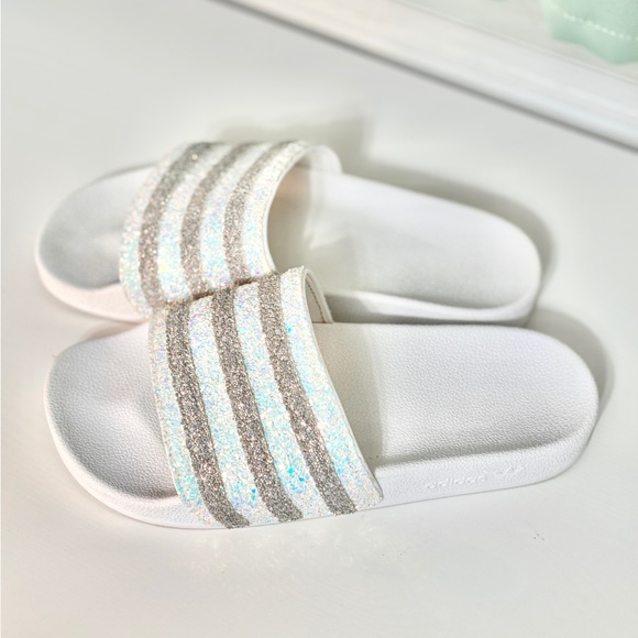 Adidas Adilette Slides, White Glitter, Women’s 8 - Picture 4 of 9